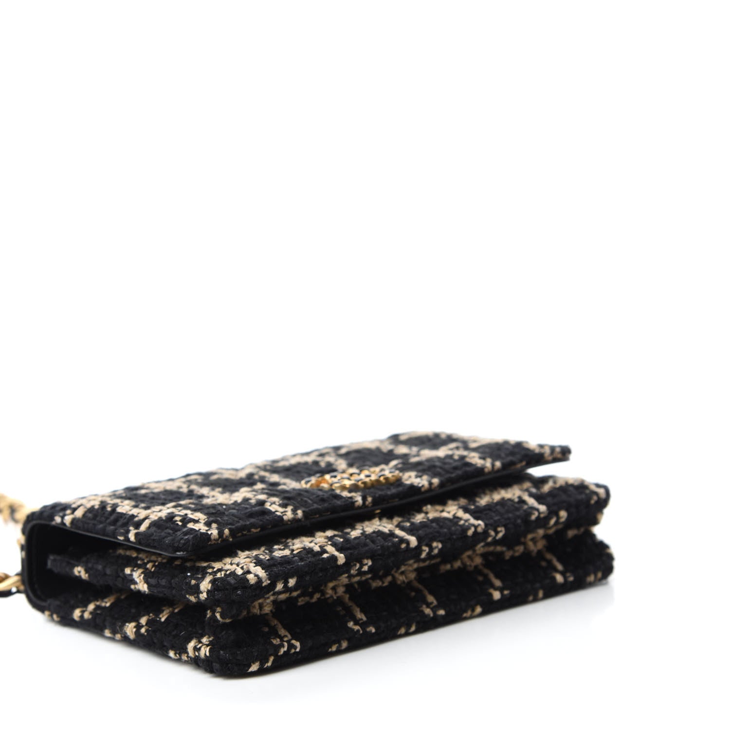Chanel Tweed Quilted Chanel 19 Wallet On Chain WOC Black Beige 4 of 12