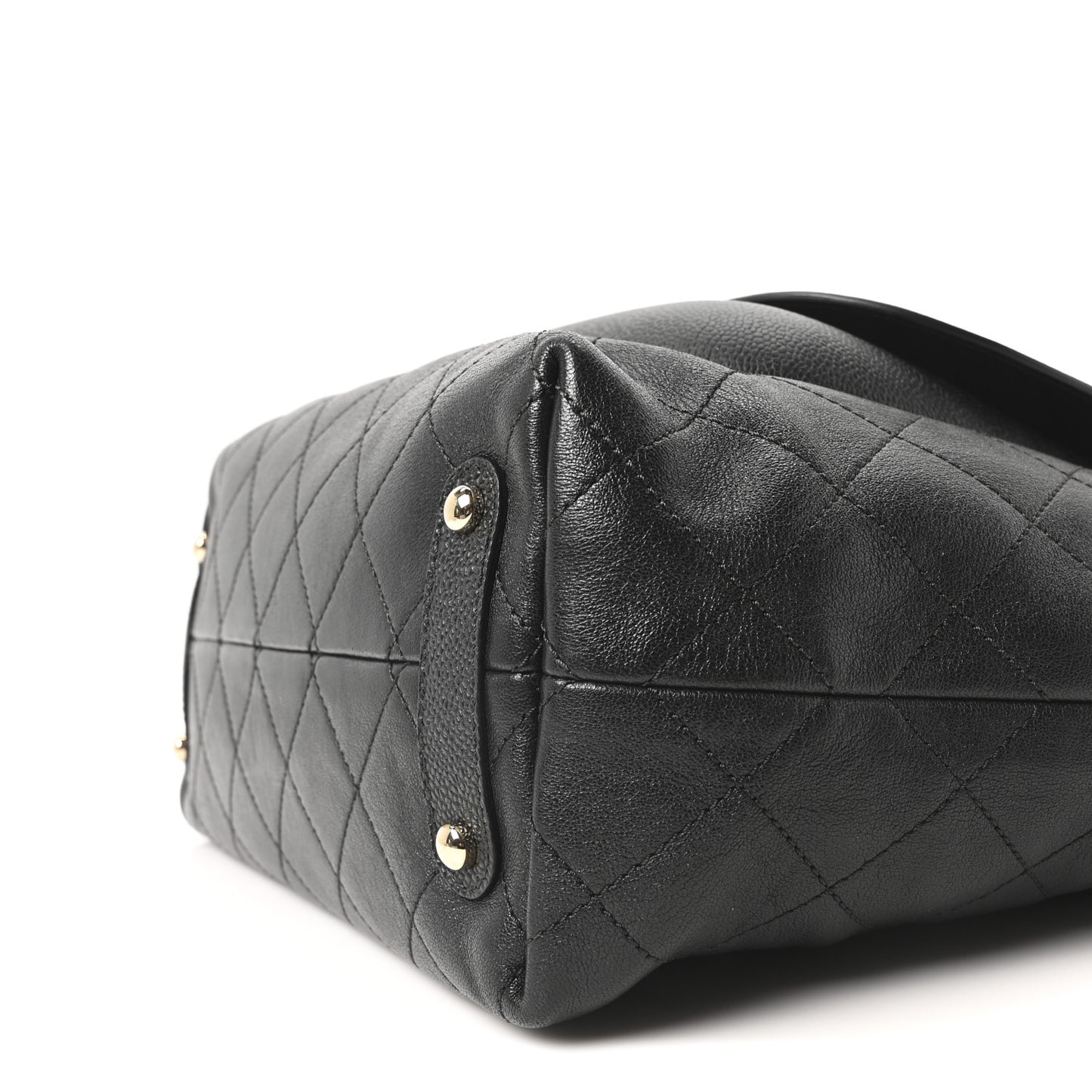 Sheepskin Caviar Quilted Medium Shopping Tote Black