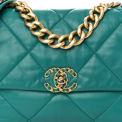Chanel Lambskin Quilted Large Chanel 19 Flap Dark Green 8 of 10