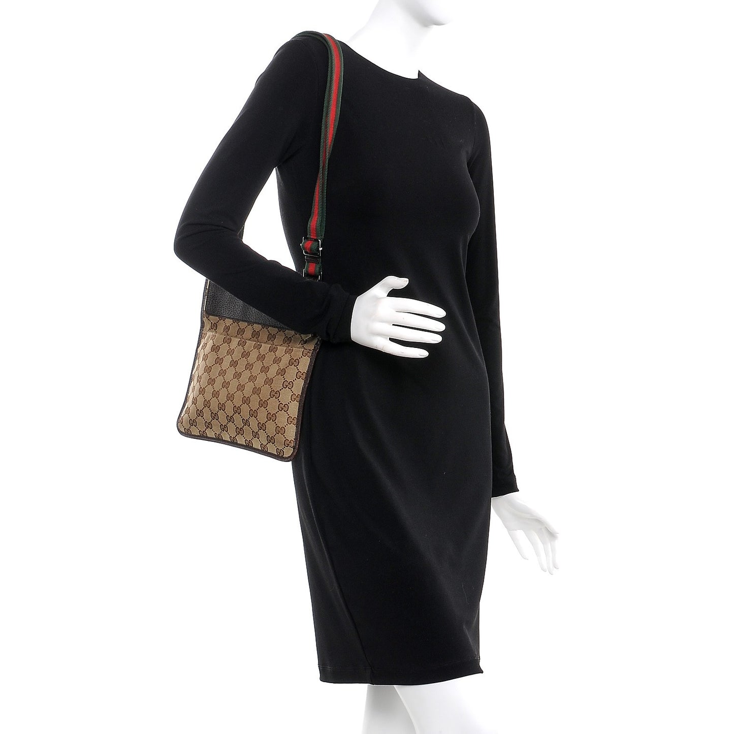 GG Monogram Web Messenger Crossbody Bag Dark Brown