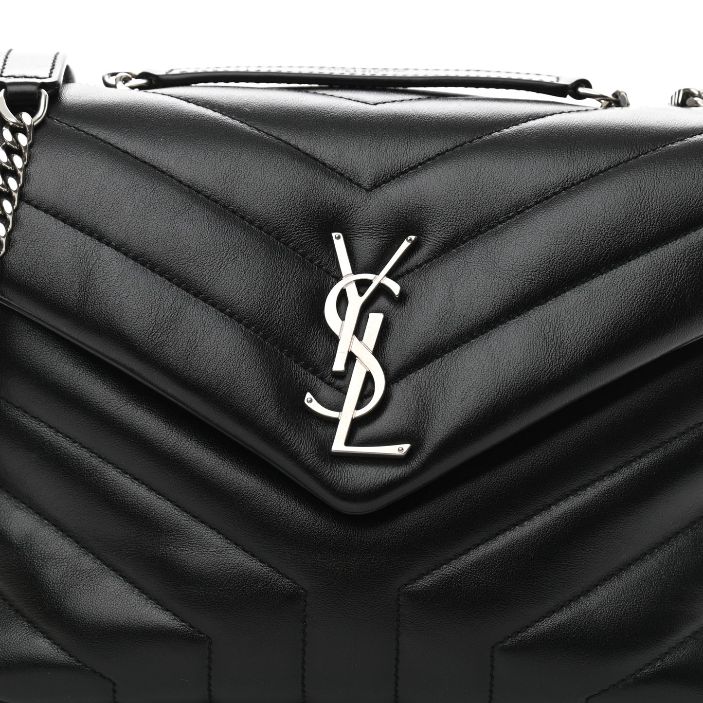 Calfskin Y Quilted Monogram Small Loulou Chain Satchel Black