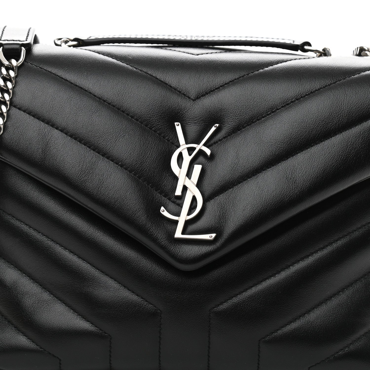 Saint Laurent Calfskin Y Quilted Monogram Small Loulou Chain Satchel Black 8 of 10