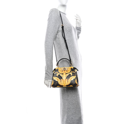Fendi X VERSACE Vitello Seta Nappa Fendace FF Baroque Mini Peekaboo Iconic Satchel Tobacco Black Gold 2 of 9