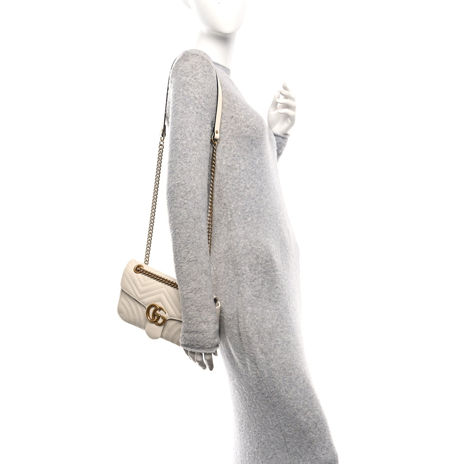 Gucci Calfskin Matelasse Small GG Marmont Shoulder Bag White 2 of 10