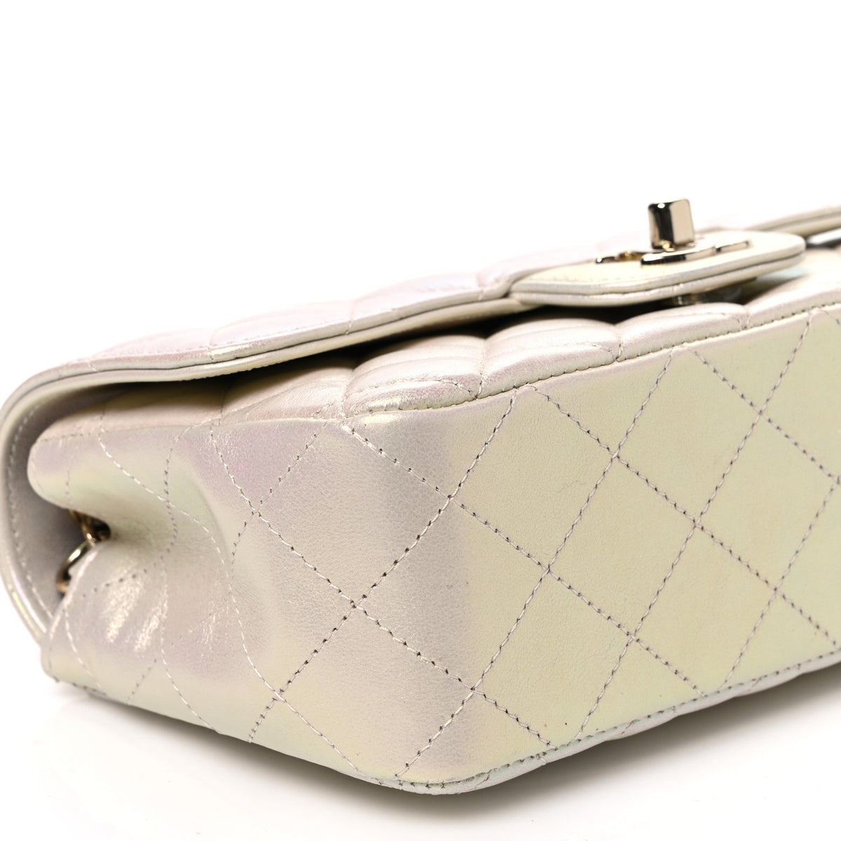 Iridescent Lambskin Quilted Mini Rectangular Flap Ivory