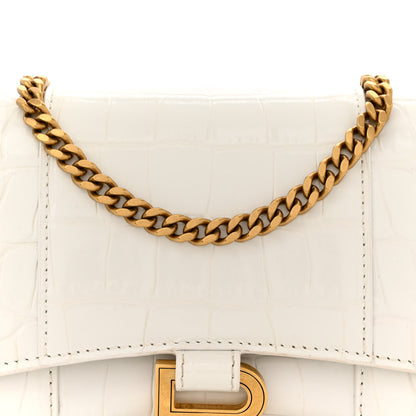 Balenciaga Shiny Calfskin Crocodile Embossed Hourglass Chain Bag Cream 7 of 14