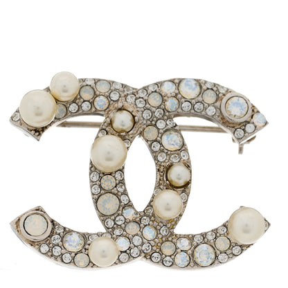 Chanel Pearl Crystal CC Mini Brooch Silver 1 of 3