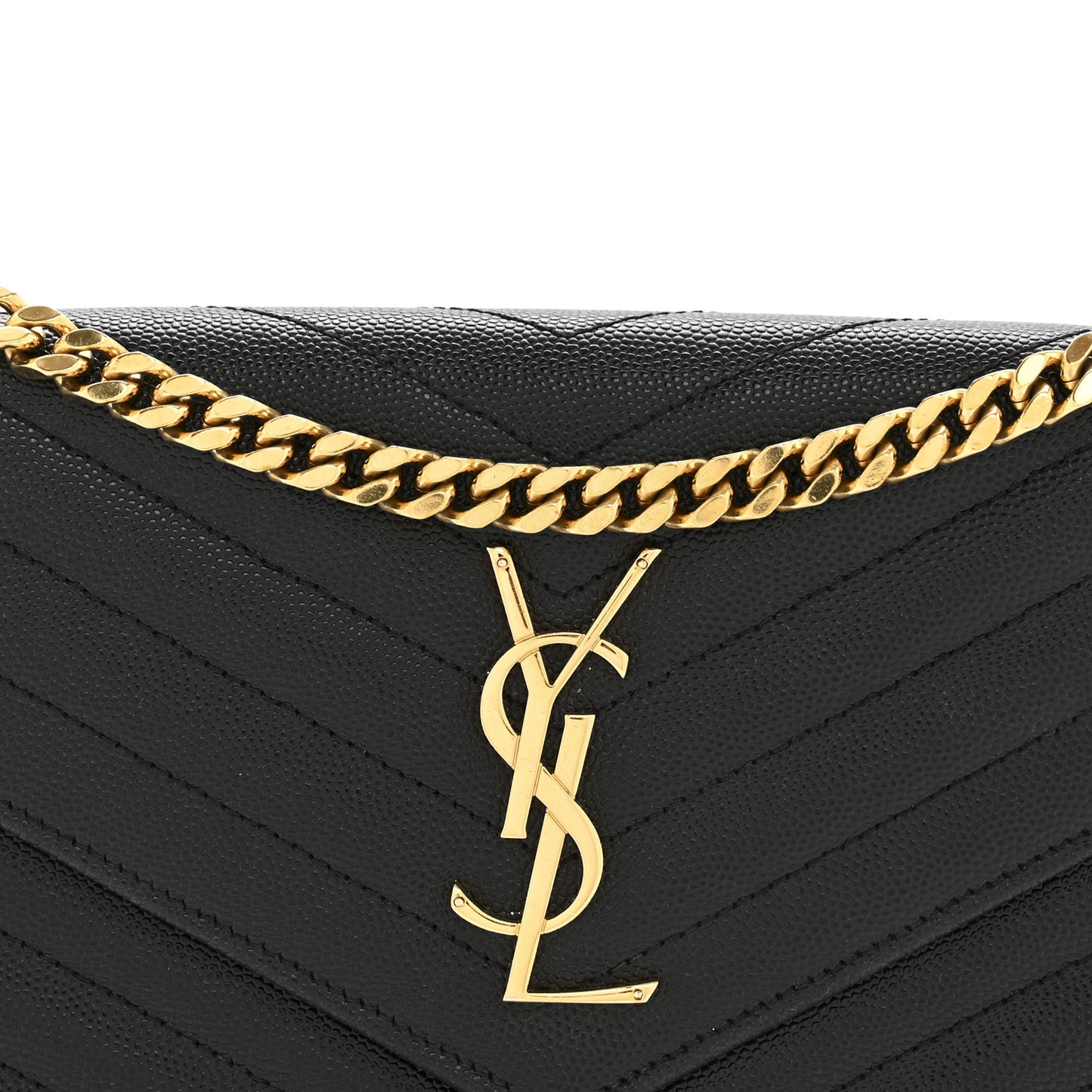 Grain De Poudre Matelasse Chevron Monogram Chain Wallet Black
