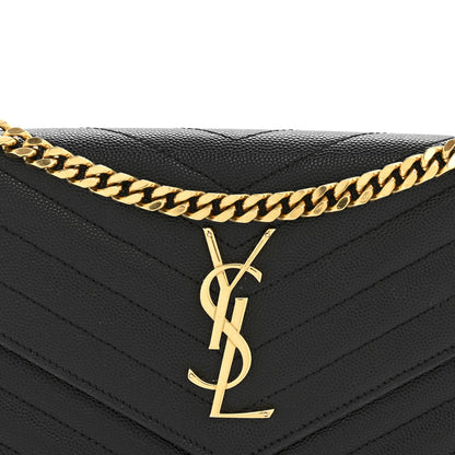 Saint Laurent Grain De Poudre Matelasse Chevron Monogram Chain Wallet Black 9 of 14