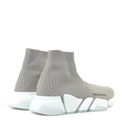 Balenciaga Ribbed Knit Womens Speed 2.0 Transparent Sole Sneakers 39 Baltic Grey White 4 of 12
