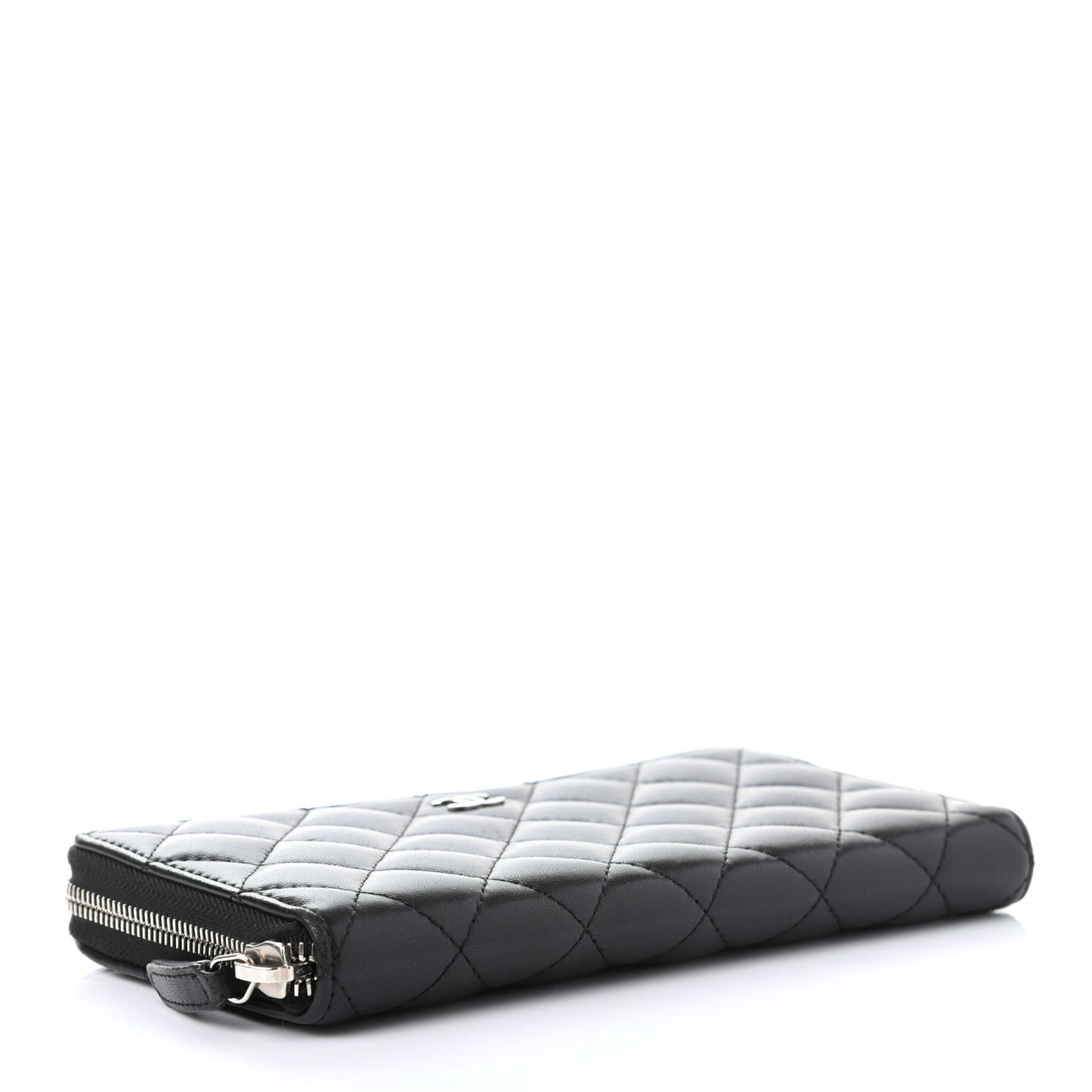 Lambskin Quilted Large Gusset Zip Around Wallet Black