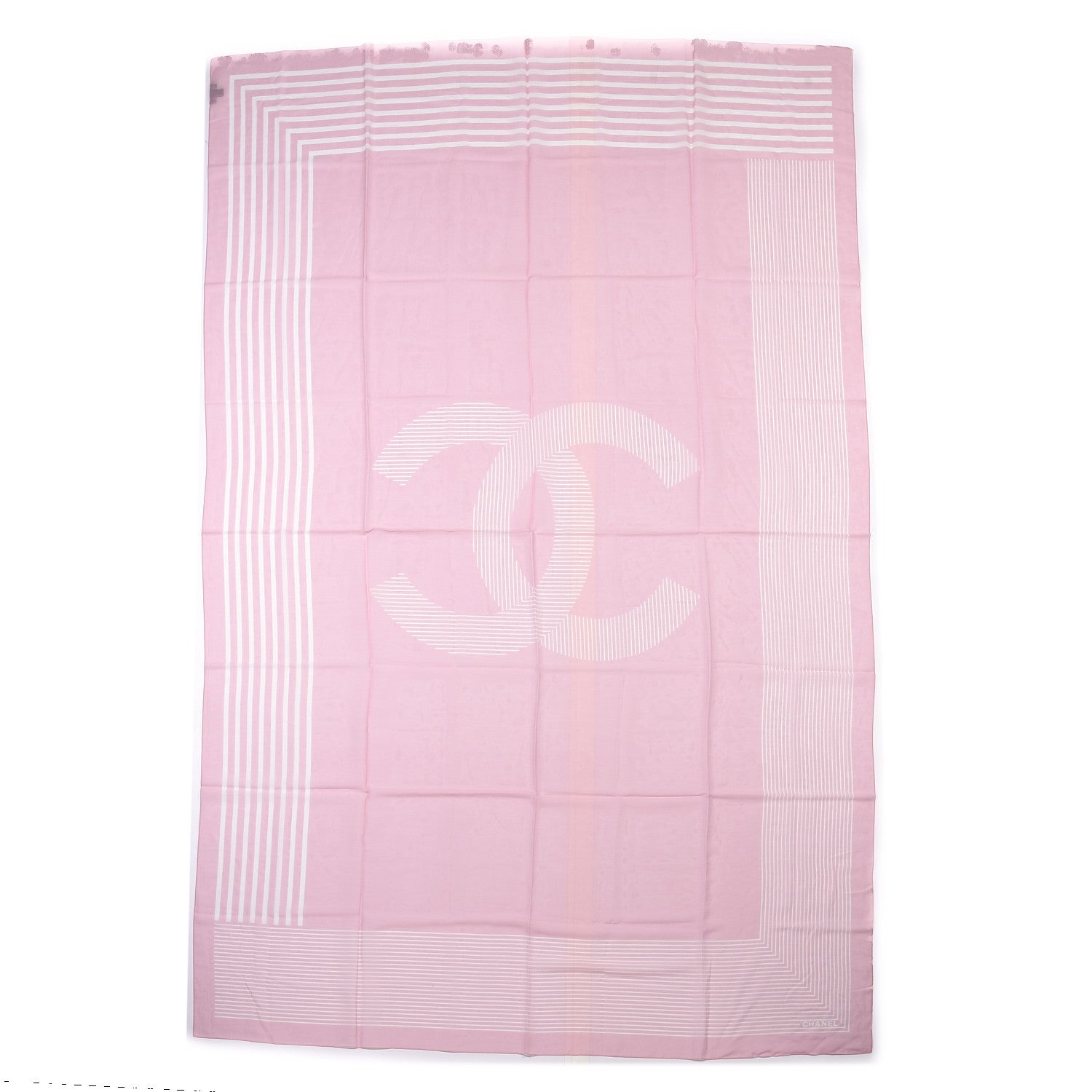 Chanel Cotton Silk CC Striped Stole Light Pink White 2 of 6