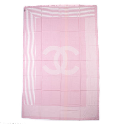 Chanel Cotton Silk CC Striped Stole Light Pink White 2 of 6