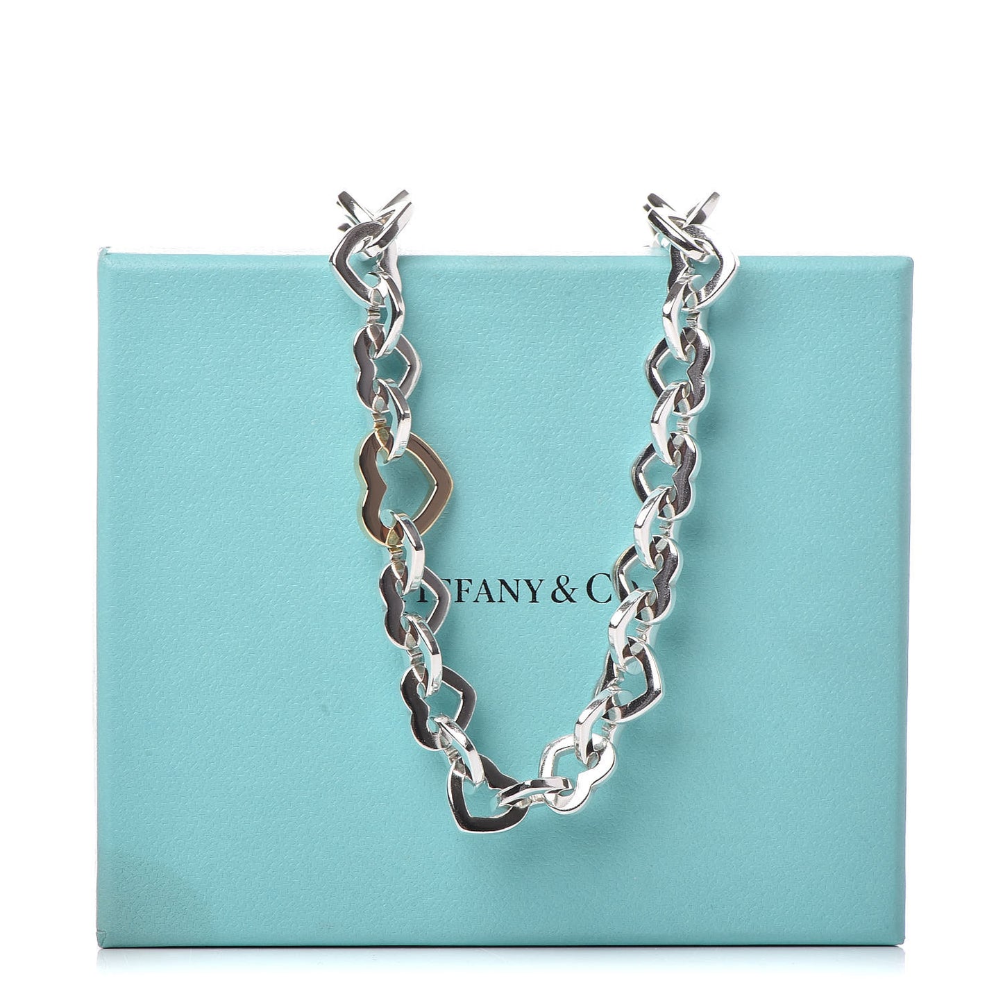 Sterling Silver 18K Yellow Gold Heart Link Necklace
