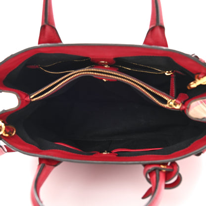 Burberry Grainy Calfskin House Check Medium Banner Tote Red 7 of 15