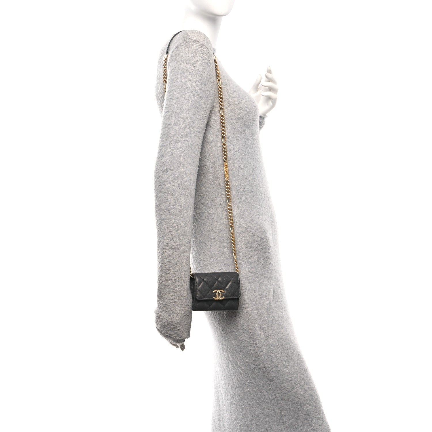 Chanel Caviar Quilted Bracelet On Chain Clutch Grey 2 of 11