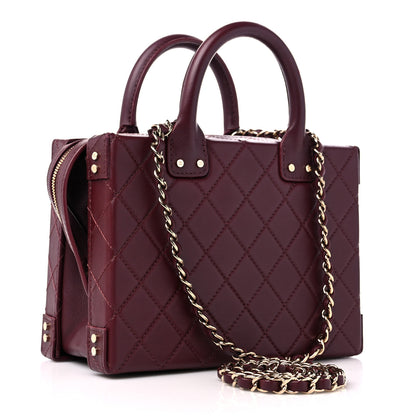 Chanel Calfskin Quilted Studded Square Vanity Case Burgundy 3 of 12