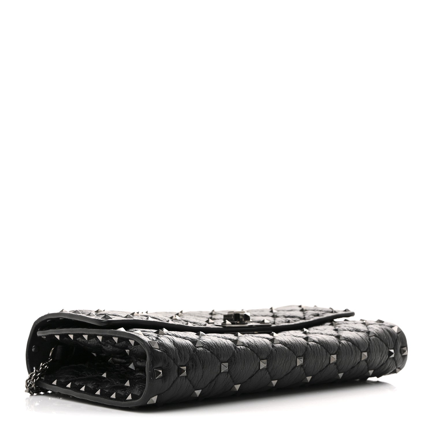 Valentino Garavani Craquele Nappa Rockstud Spike Wallet on Chain Black 4 of 13