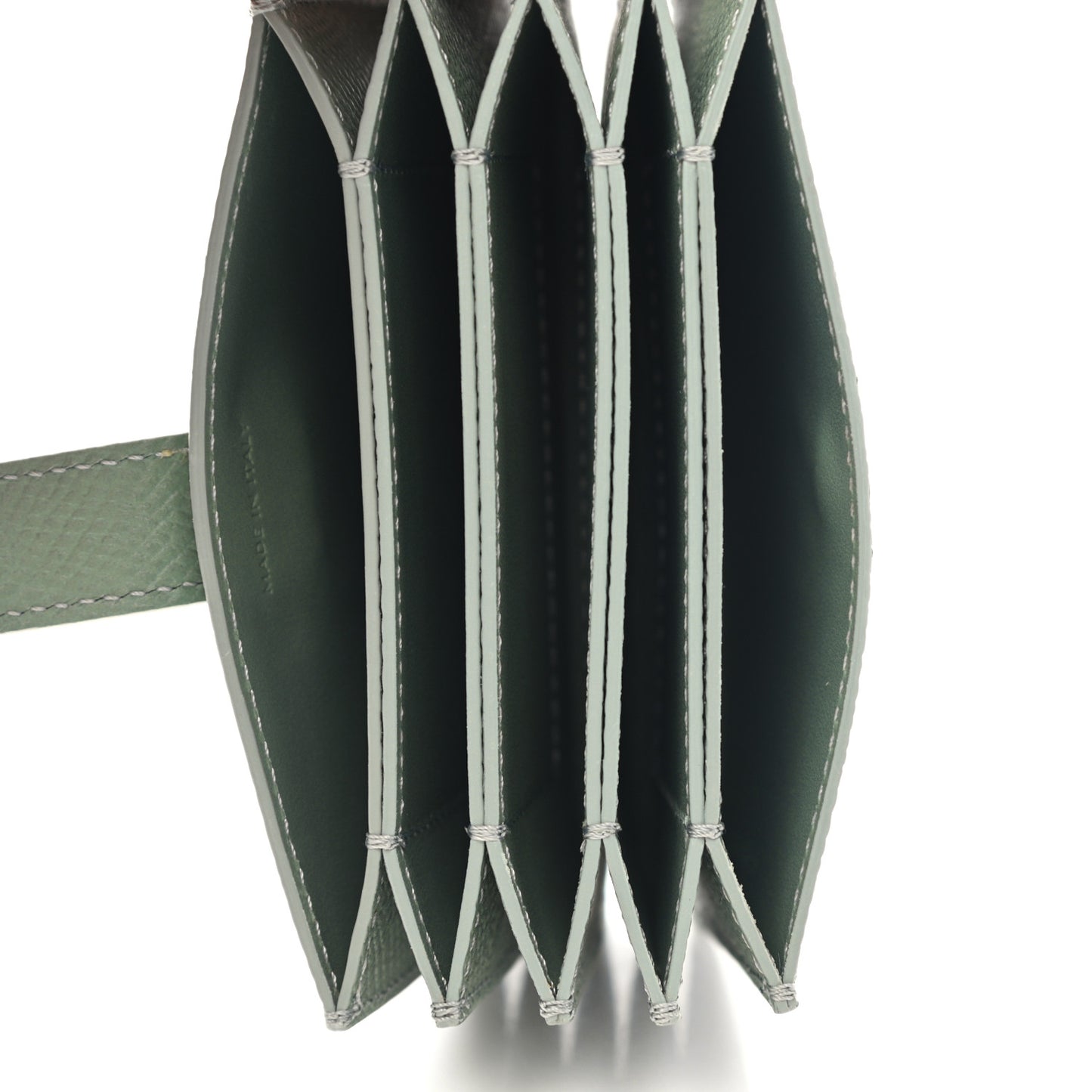 Grained Shiny Calfskin Accordion Card Holder Green