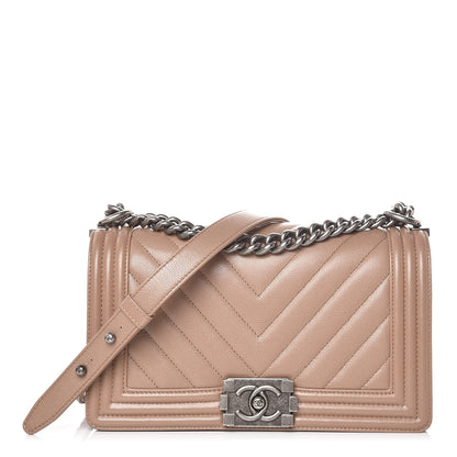 Chanel Caviar Chevron Quilted Medium Boy Flap Dark Beige 1 of 12