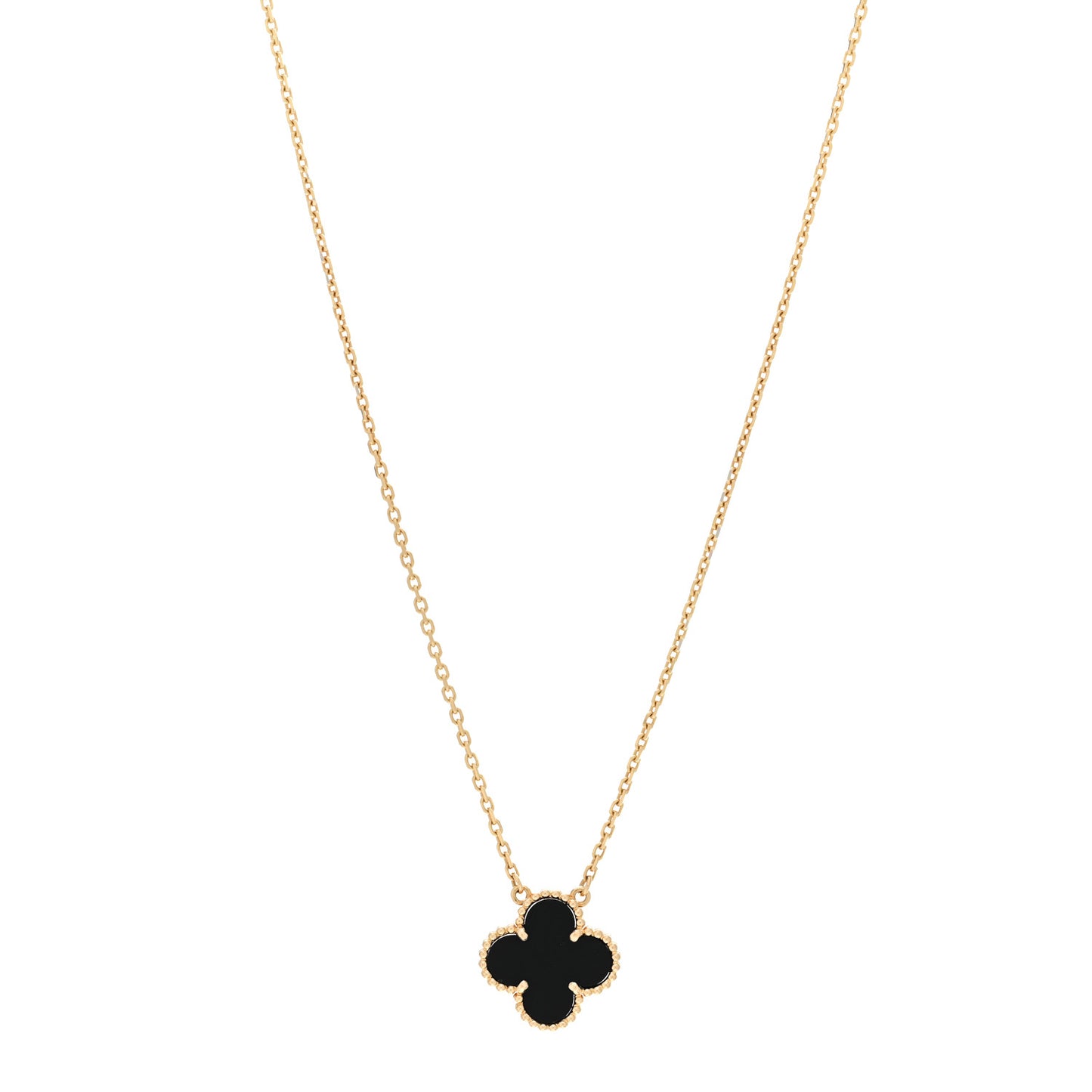 18K Yellow Gold Black Onyx Vintage Alhambra Pendant Necklace