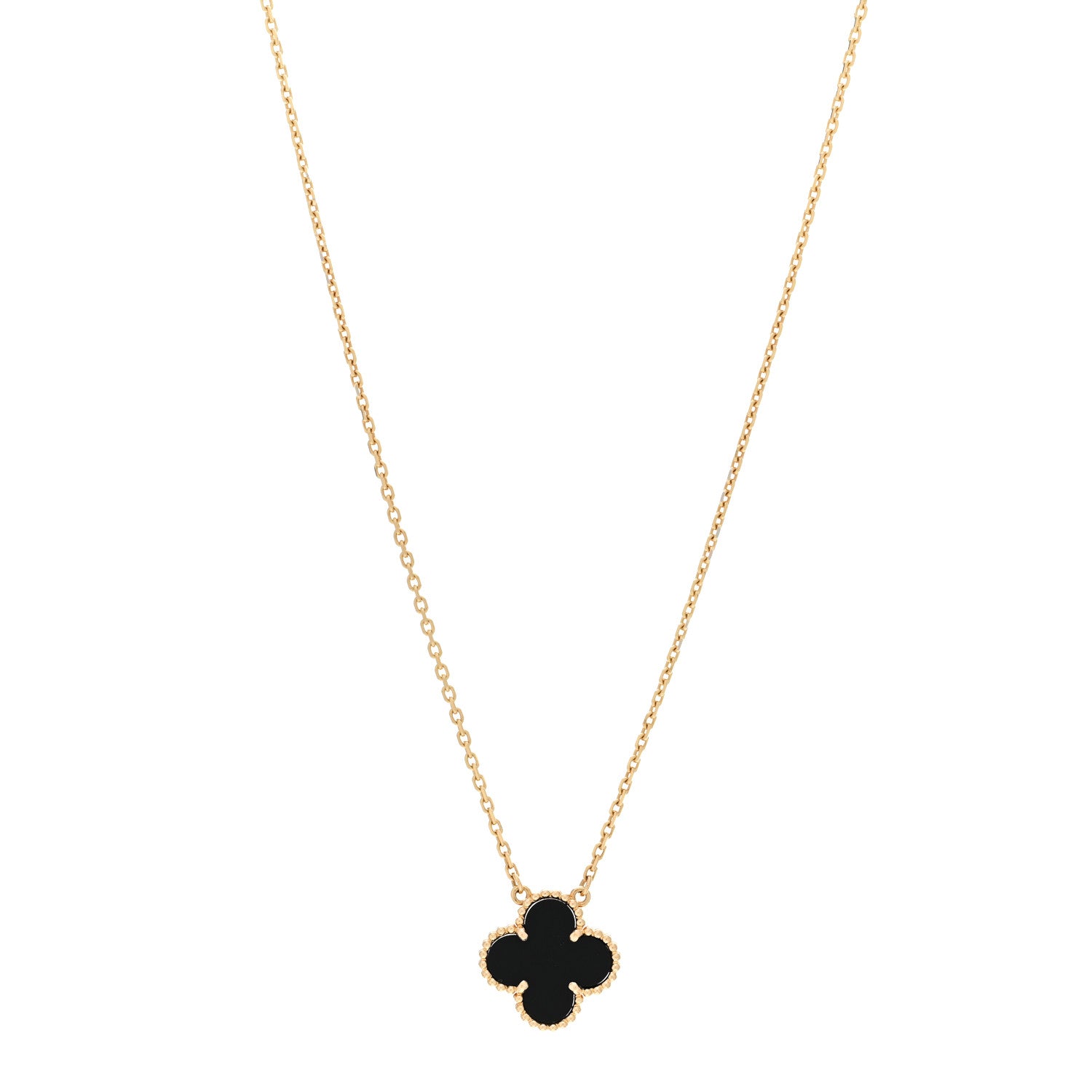 Van Cleef & Arpels 18K Yellow Gold Black Onyx Vintage Alhambra Pendant Necklace 1 of 5