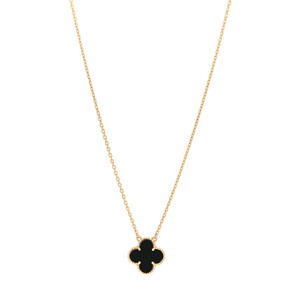 Van Cleef & Arpels 18K Yellow Gold Black Onyx Vintage Alhambra Pendant Necklace 1 of 5