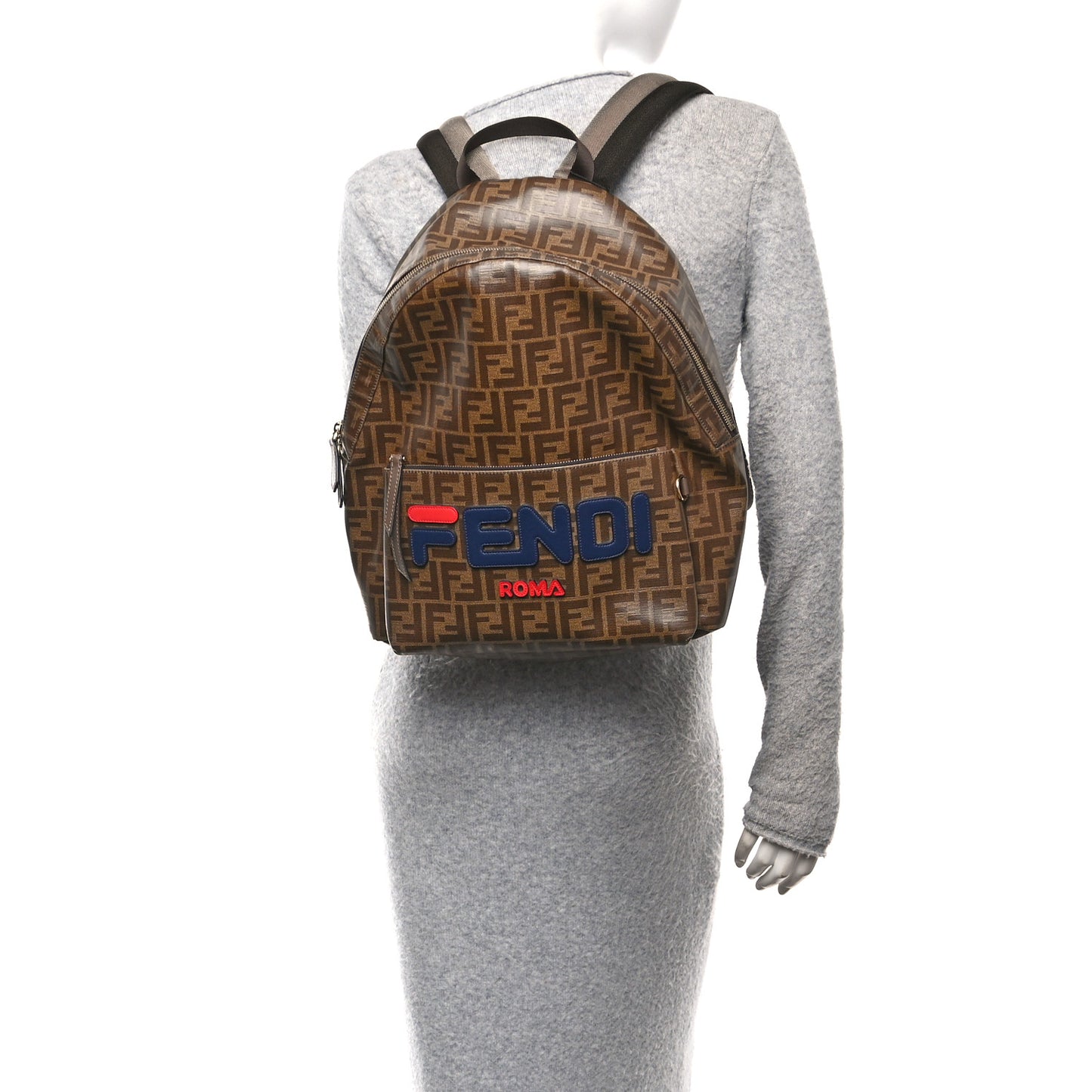 X FILA Glazed Fabric Vitello Century FF 1974 Mania Pouch Pocket Backpack Mogano Panna Blueberry