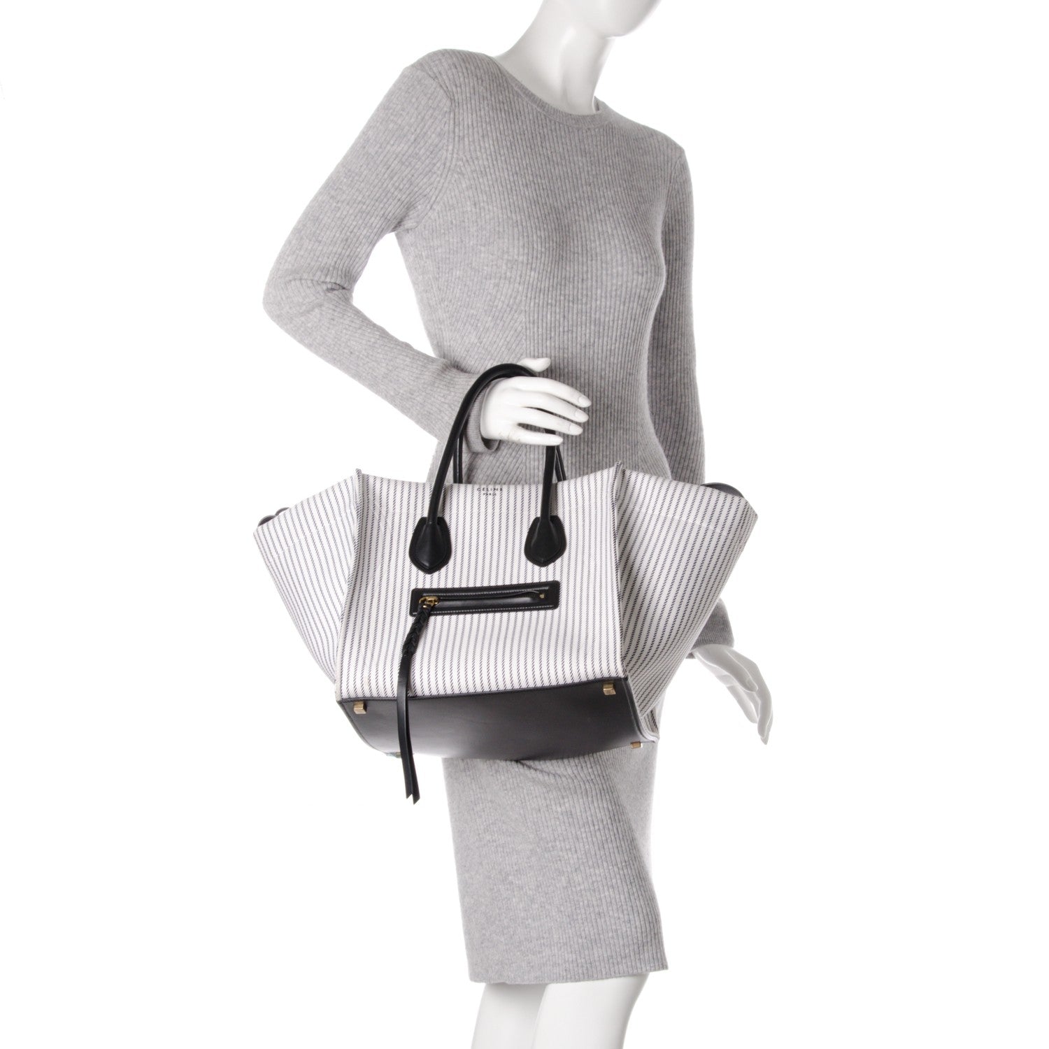 Celine Cotton Canvas Striped Medium Phantom Luggage White Navy 2 of 8
