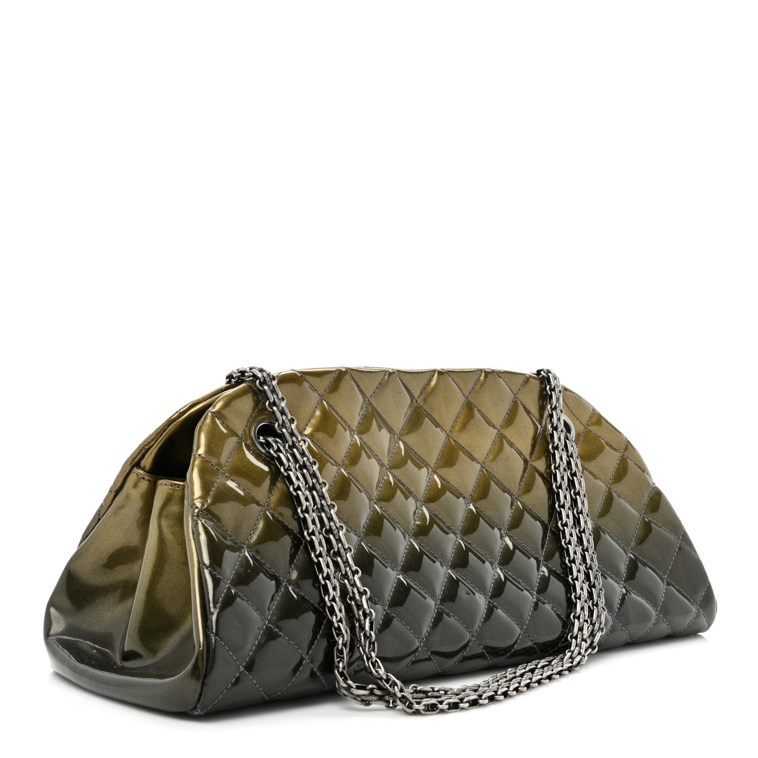 Chanel Metallic Patent Quilted Medium Just Mademoiselle Bowling Bag Green Degrade 2 of 13