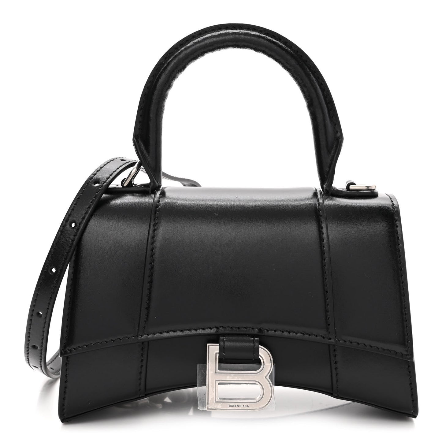 Shiny Box Calfskin Hourglass Top Handle Bag XS Black