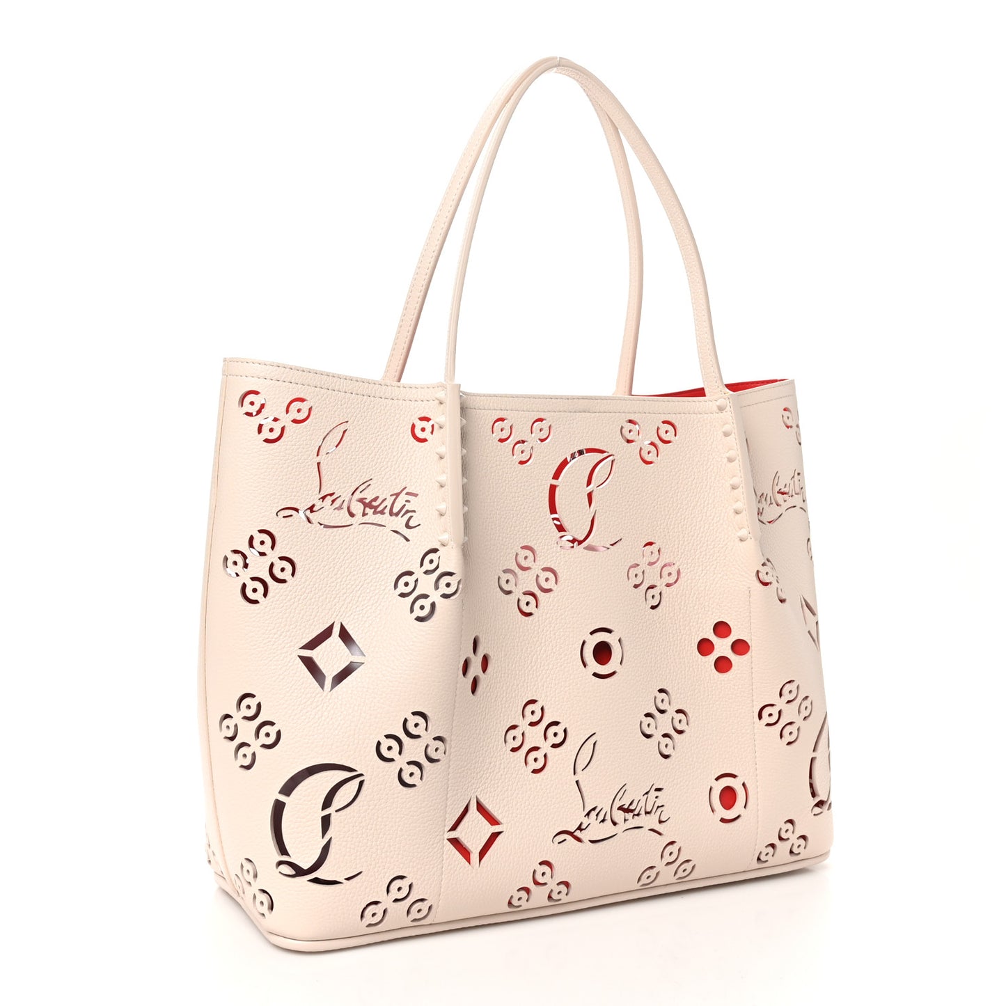 Calfskin Perforated Loubinthesky Spikes Large Cabarock Tote Leche