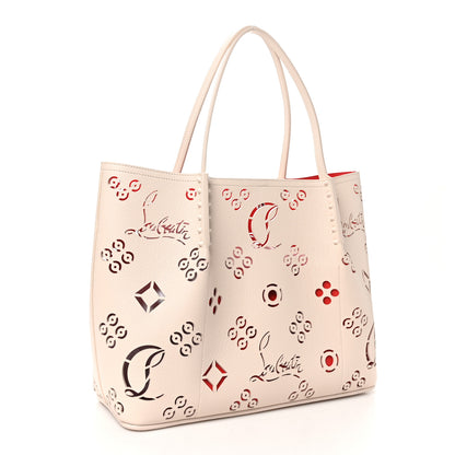 Christian Louboutin Calfskin Perforated Loubinthesky Spikes Large Cabarock Tote Leche 3 of 9