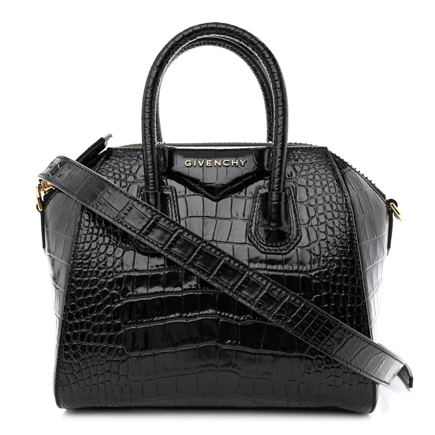 Calfskin Crocodile Embossed Mini Antigona Black