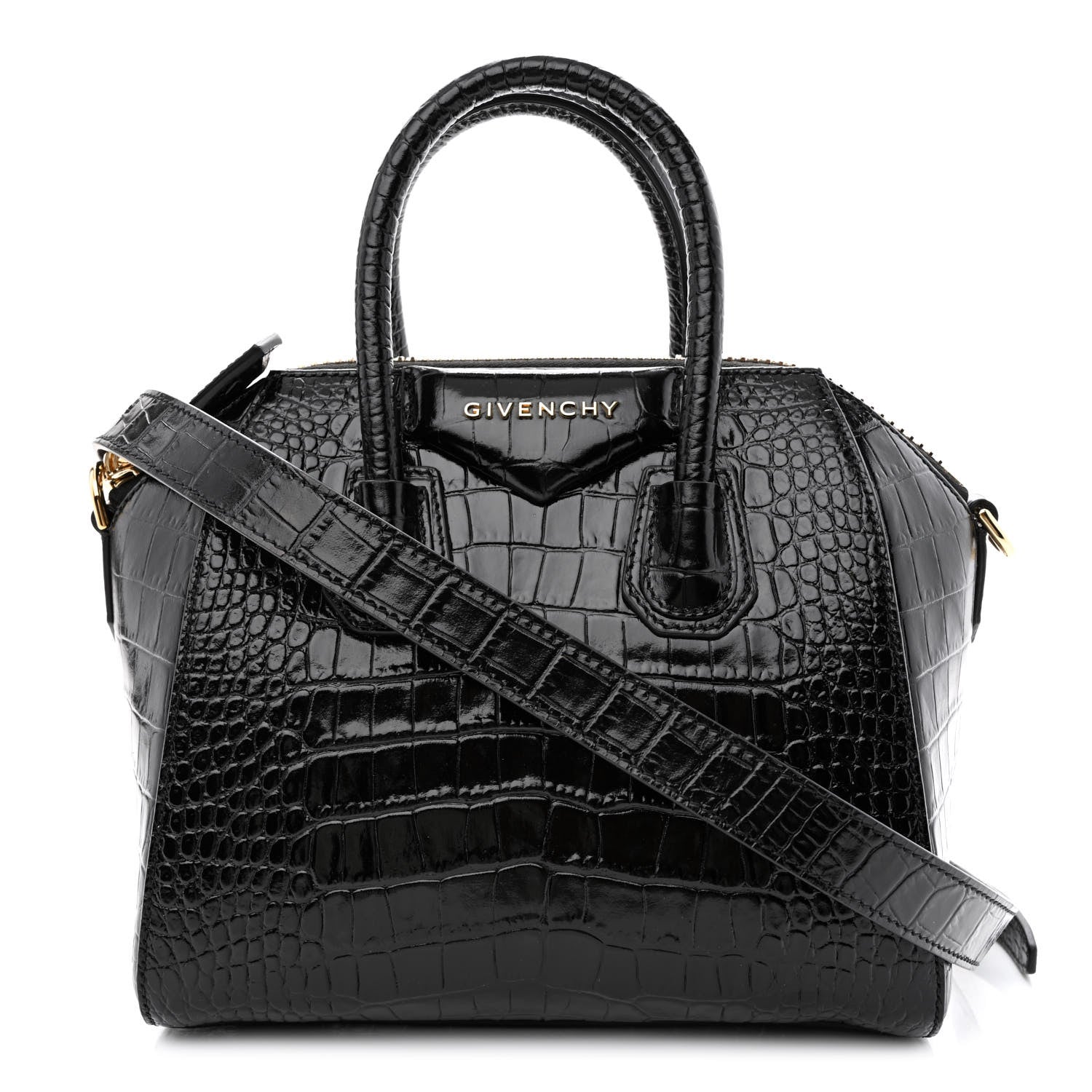 Givenchy Calfskin Crocodile Embossed Mini Antigona Black 1 of 10
