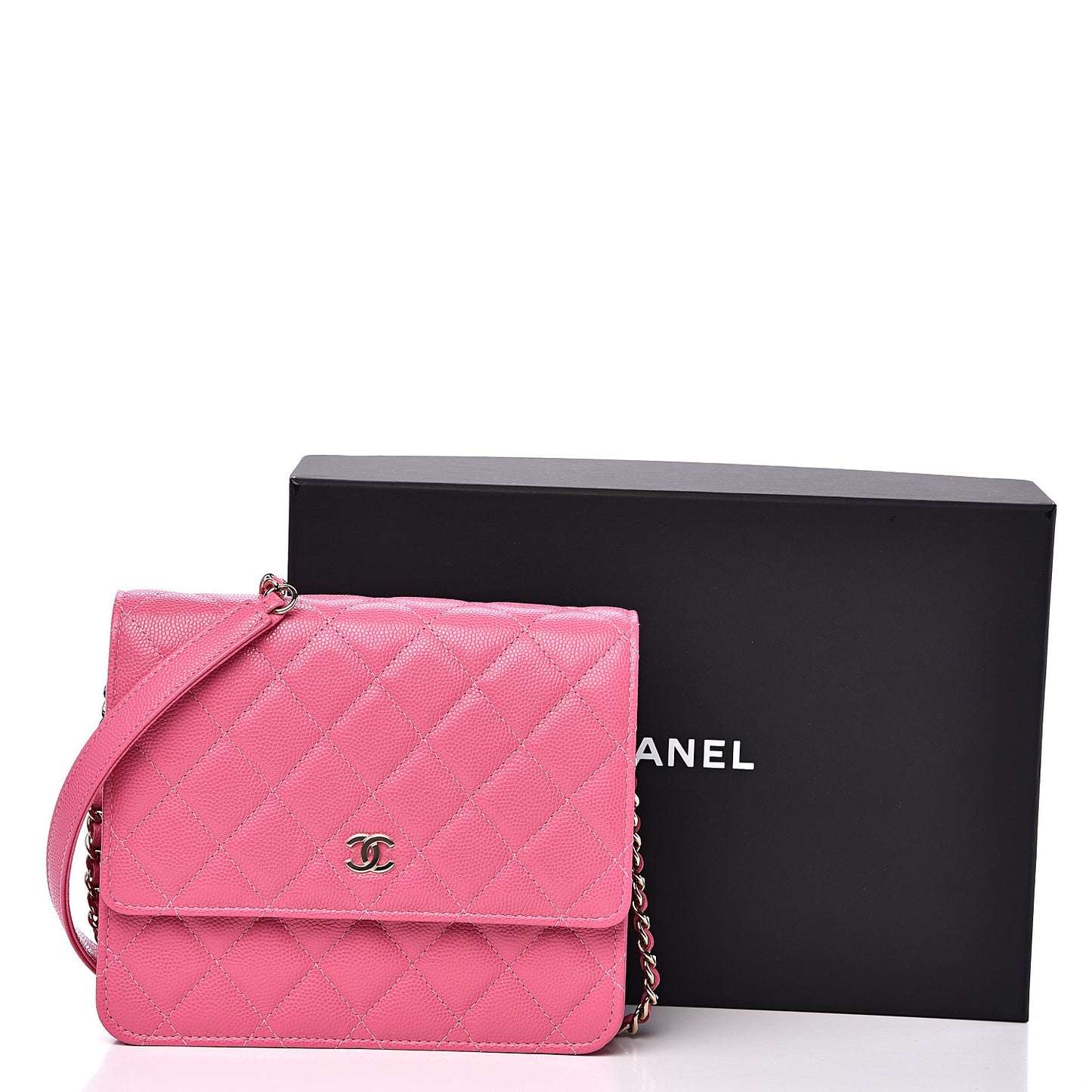 Caviar Quilted Square Wallet On Chain WOC Pink