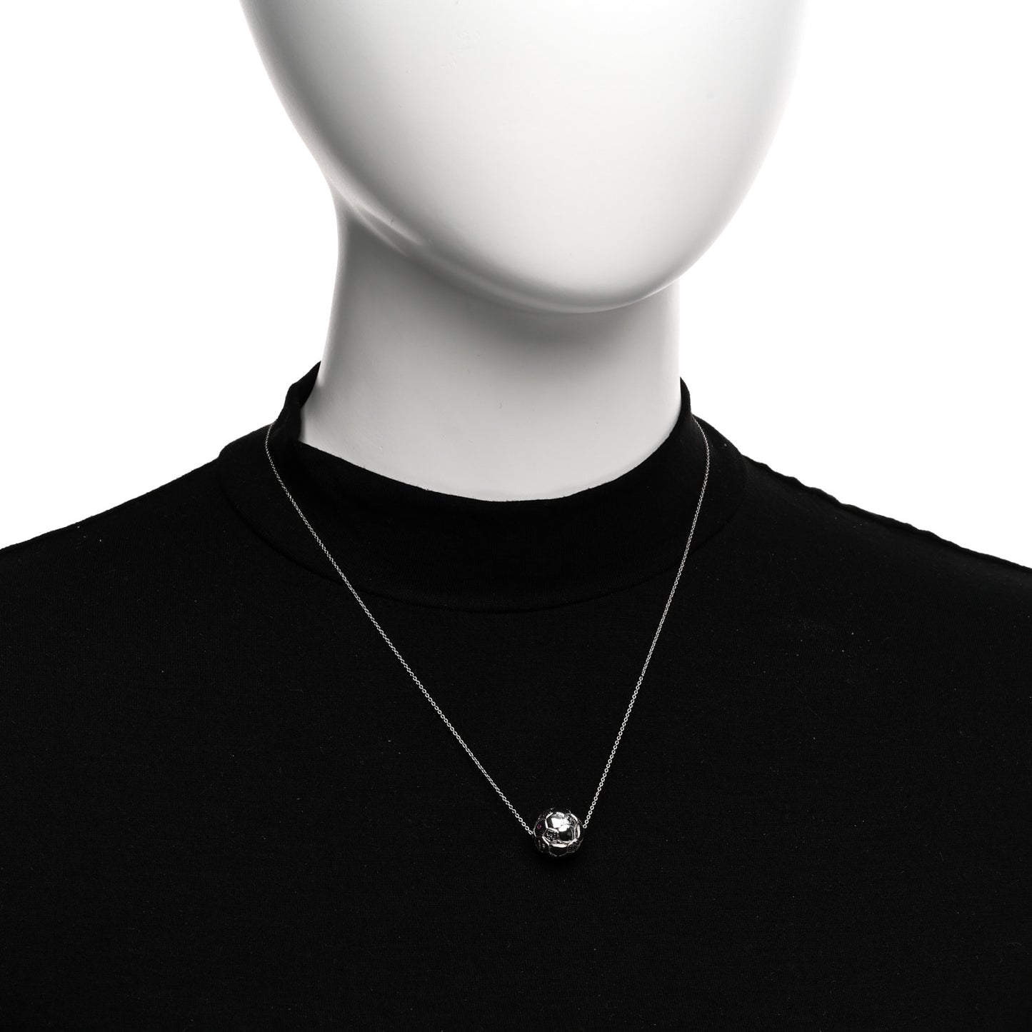 18K White Gold Black Diamond Soccer Ball Pendant Necklace