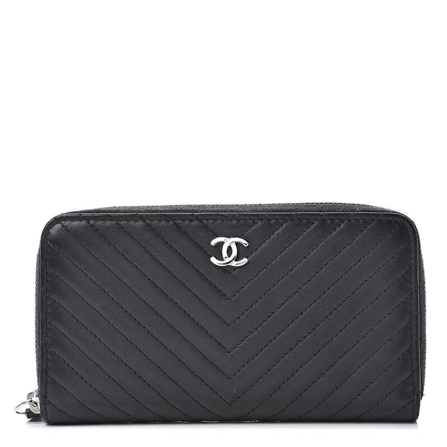 Chanel Lambskin Chevron Quilted Small Zip Around Wallet Black 1 of 11