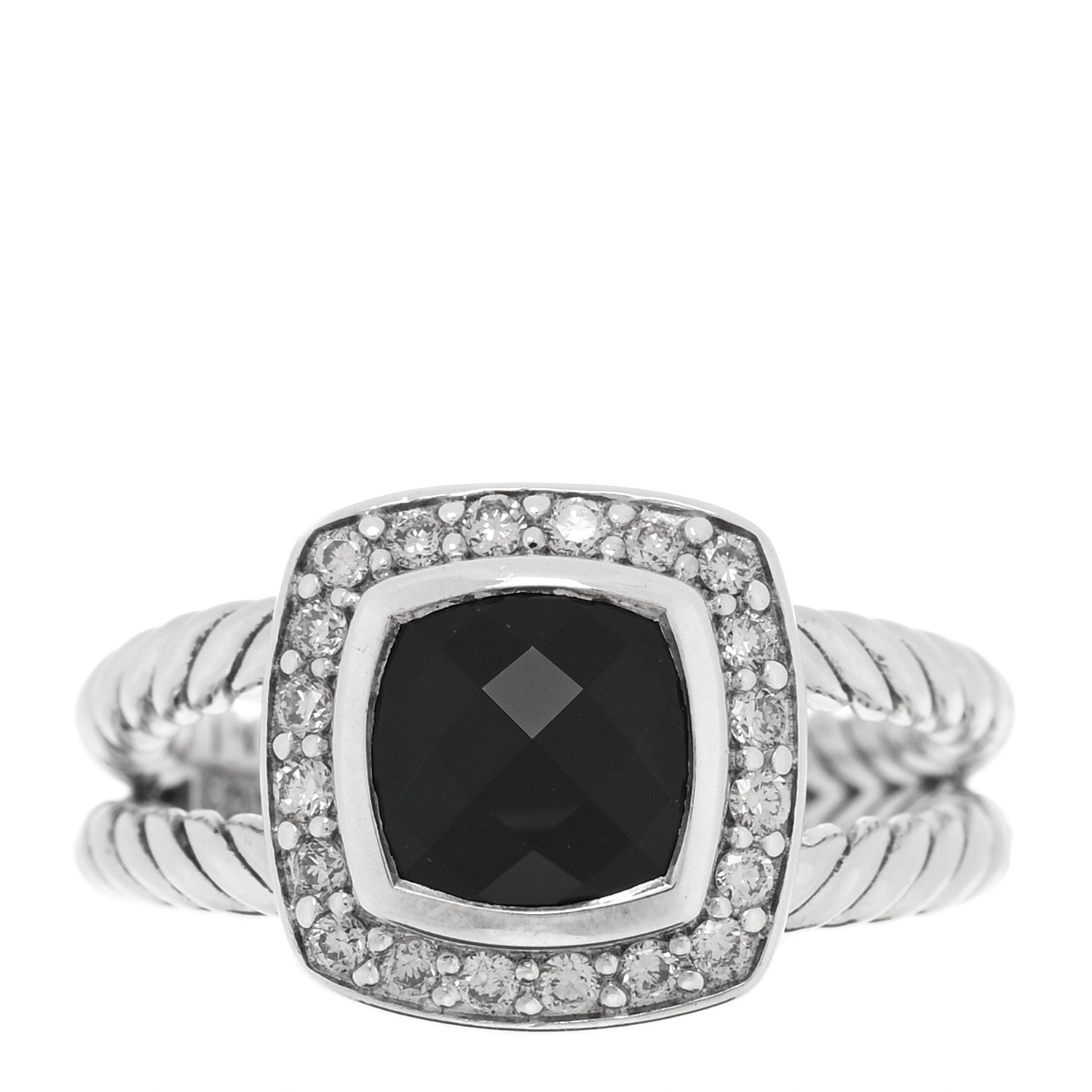 David Yurman Sterling Silver Diamond Black Onyx 7mm Petite Albion Ring 49 5 1 of 4