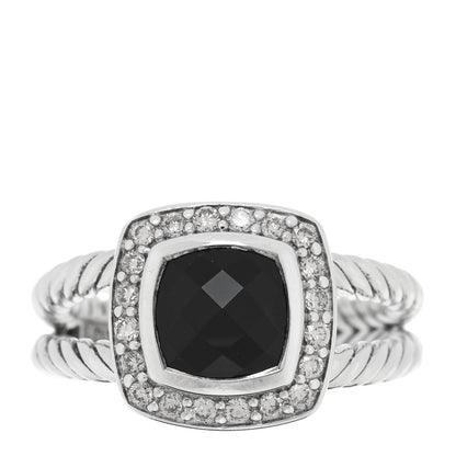 David Yurman Sterling Silver Diamond Black Onyx 7mm Petite Albion Ring 49 5 1 of 4