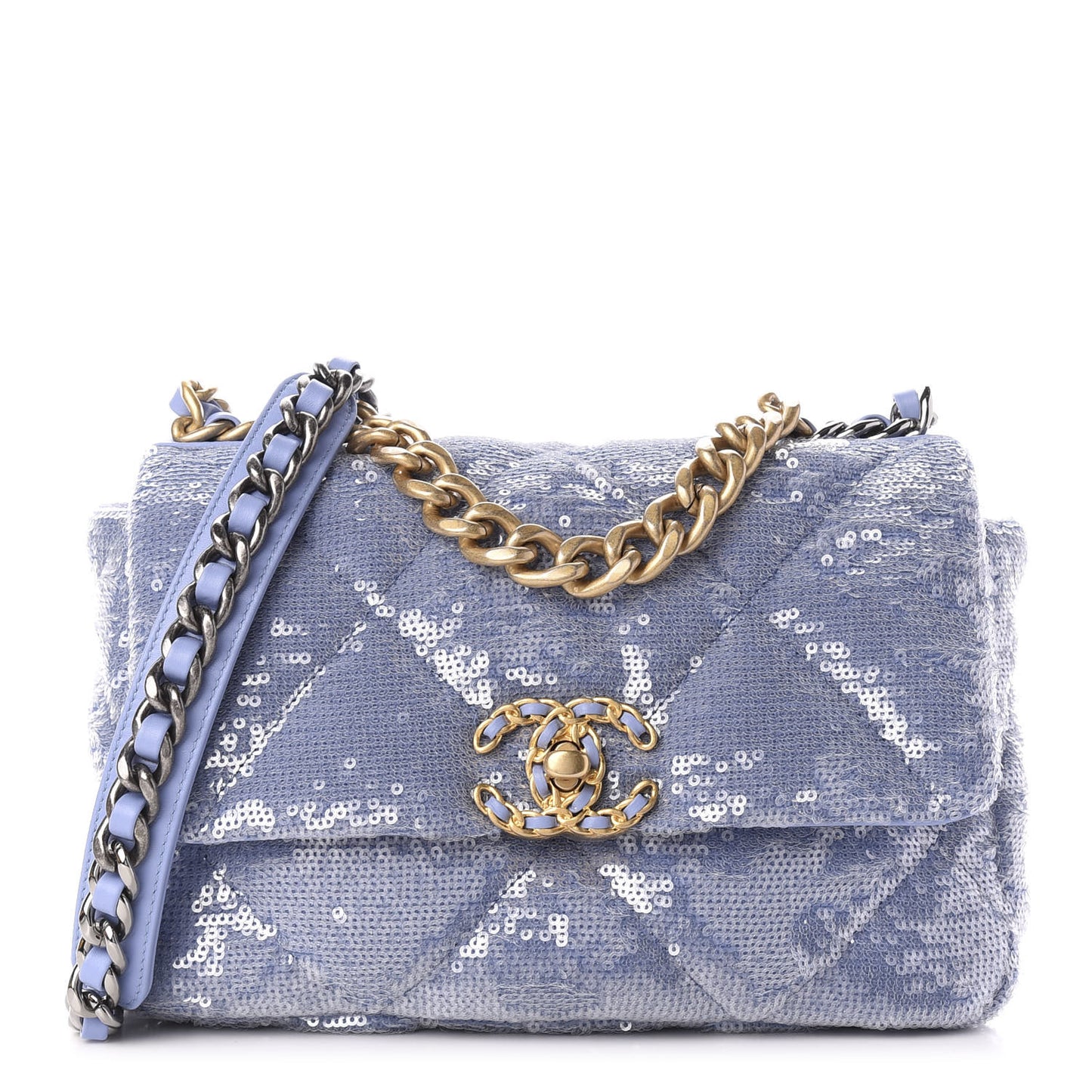 Sequin Quilted Medium 19 Flap Light Blue