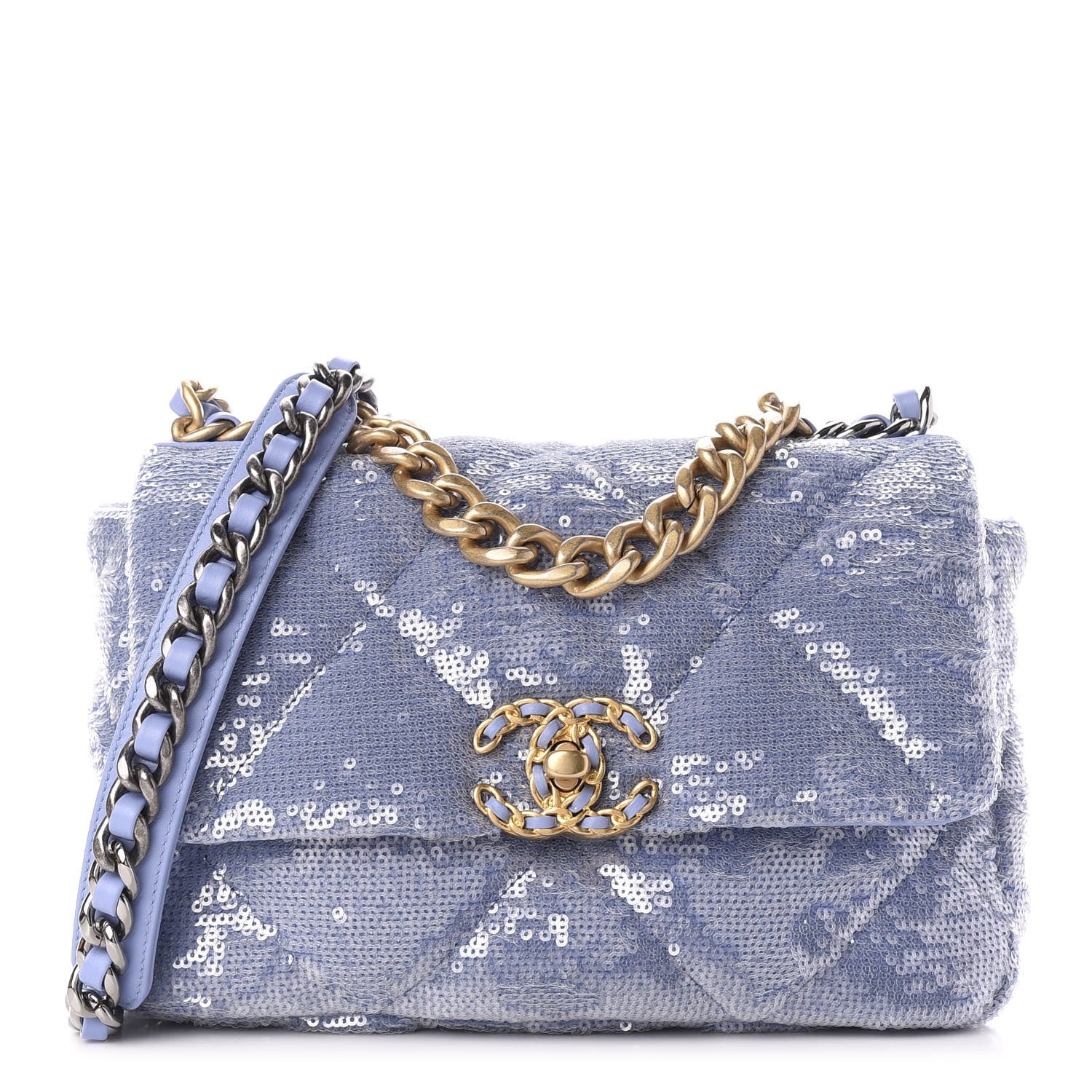 Chanel Sequin Quilted Medium 19 Flap Light Blue 1 of 10