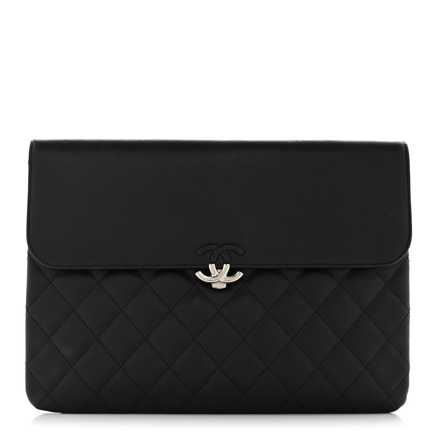 Chanel Grained Calfskin Quilted CC Box Pouch Black 1854744