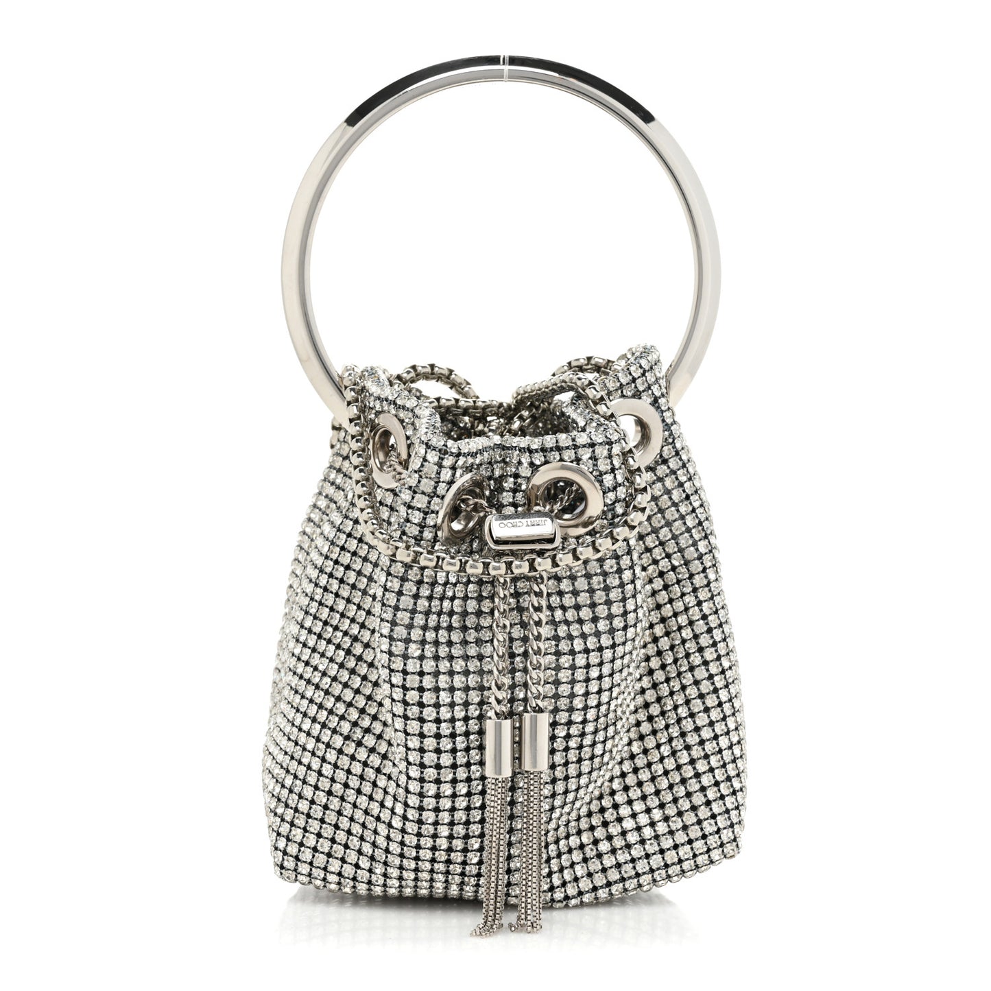 Satin Crystal Embellished Micro Bon Bon Bag Silver