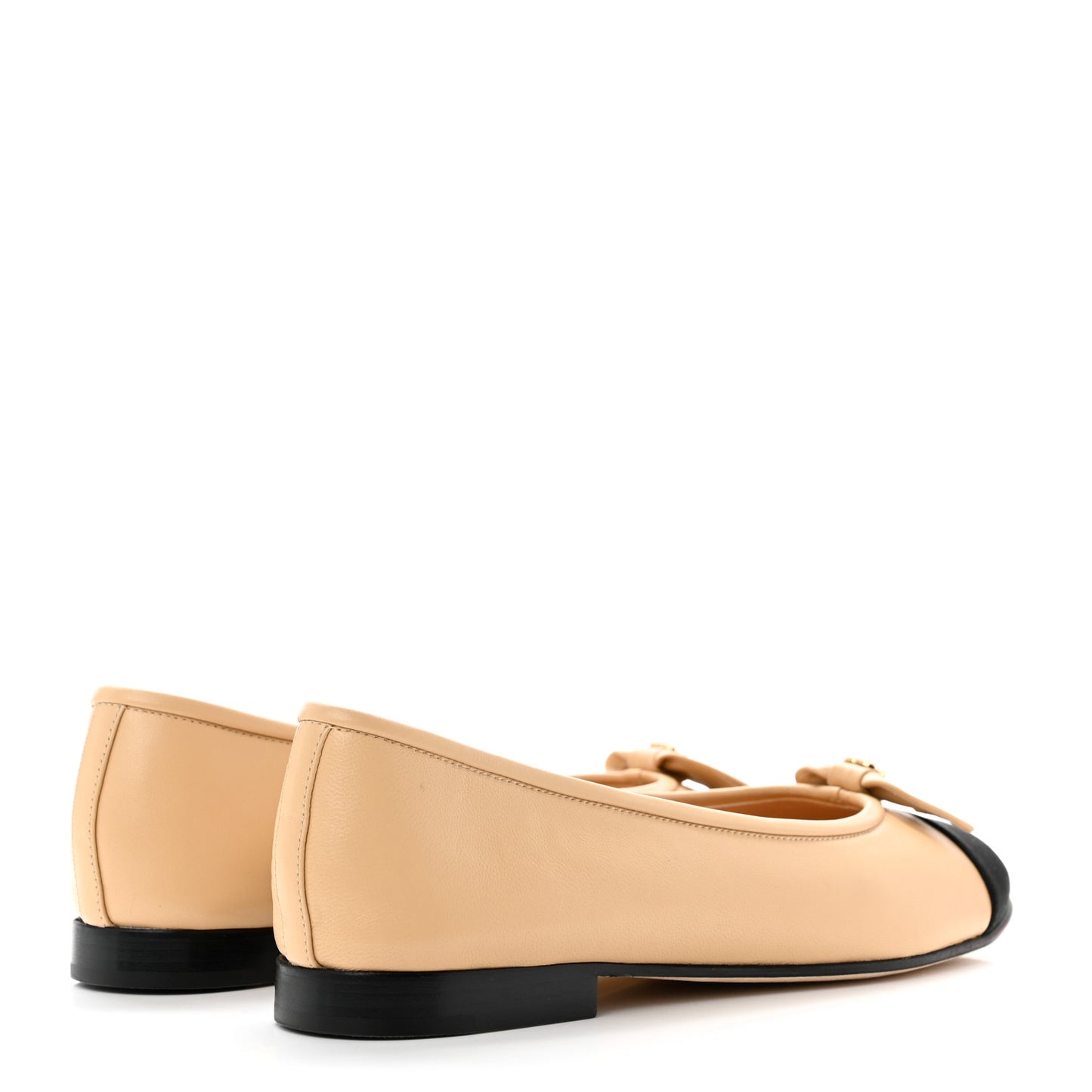 Lambskin Grosgrain Cap Toe Pearl CC Ballerina Flats 36.5 Beige Black