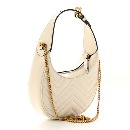 Gucci Calfskin Matelasse Chevron Mini GG Marmont Half Moon Hobo Mystic White 3 of 15