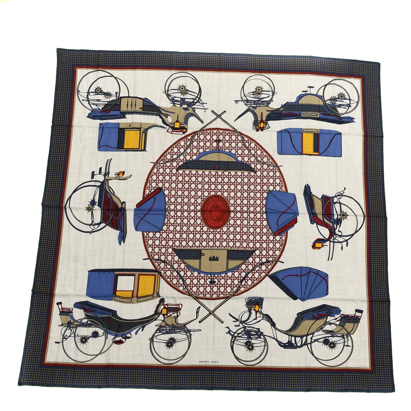 Cashmere Silk Les Voitures A Transformation Shawl 140 Gris Chine Bleu Rouge H