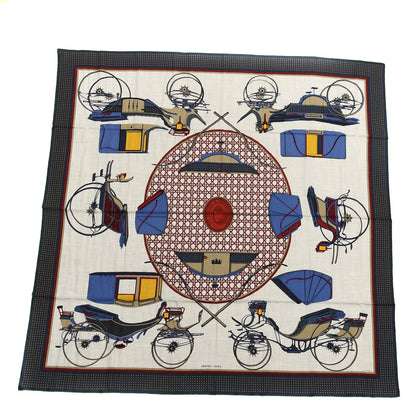 Hermes Cashmere Silk Les Voitures A Transformation Shawl 140 Gris Chine Bleu Rouge H 1 of 5