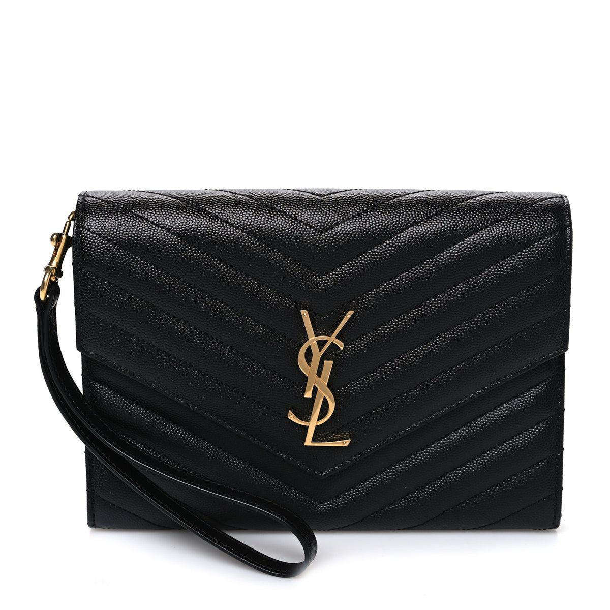 Grain De Poudre Matelasse Chevron Monogram Envelope Clutch Black
