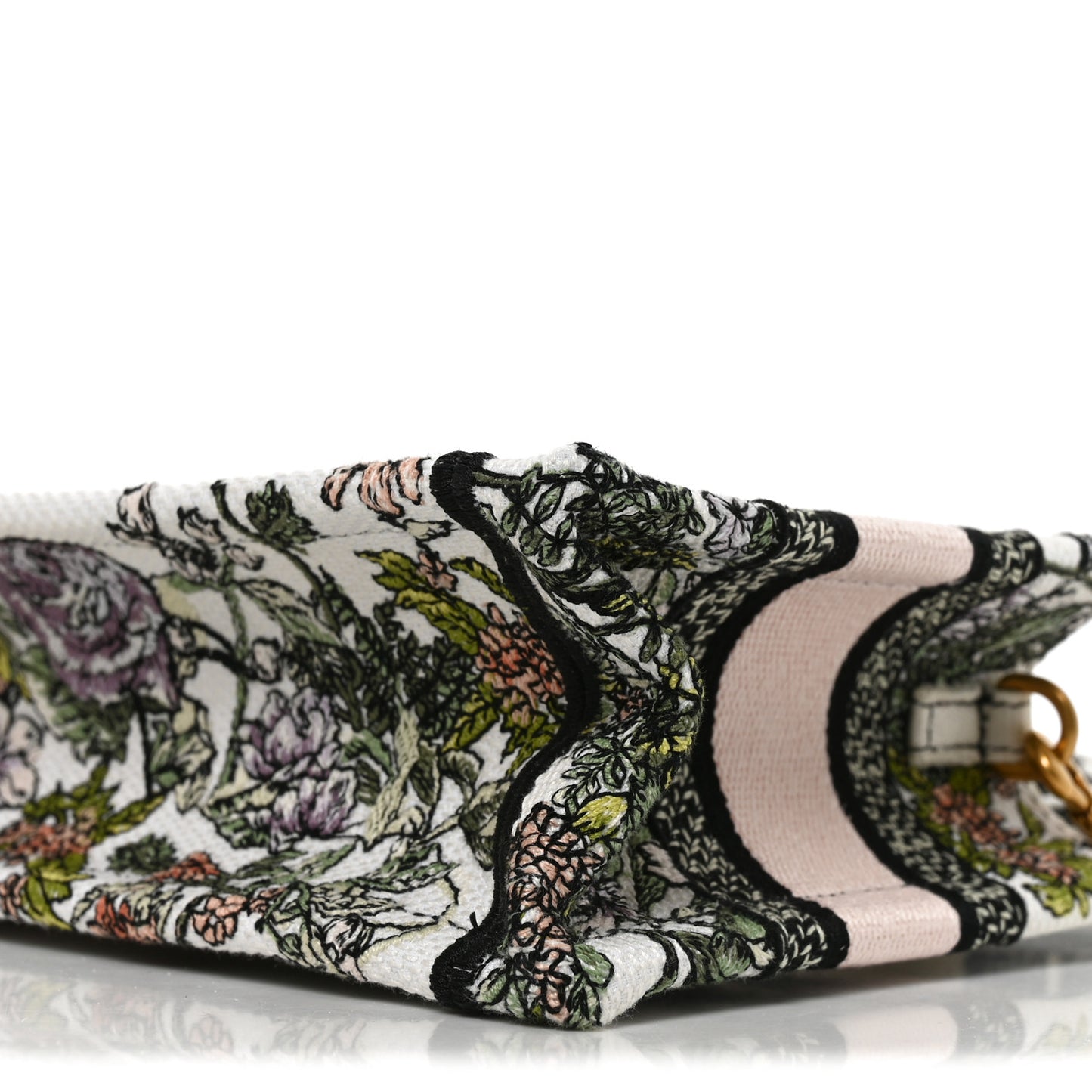 Canvas Embroidered Flowers Mini Book Tote With Strap White Multicolor